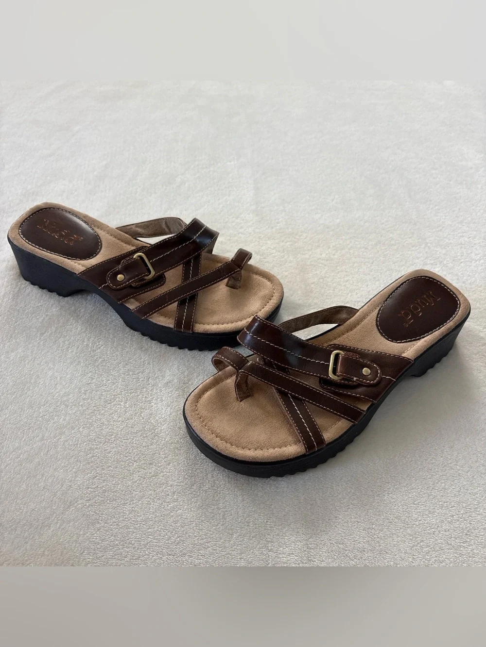 Vintage Y2K Mudd Platform Wedge Strappy Sandals Brown Buckle W7